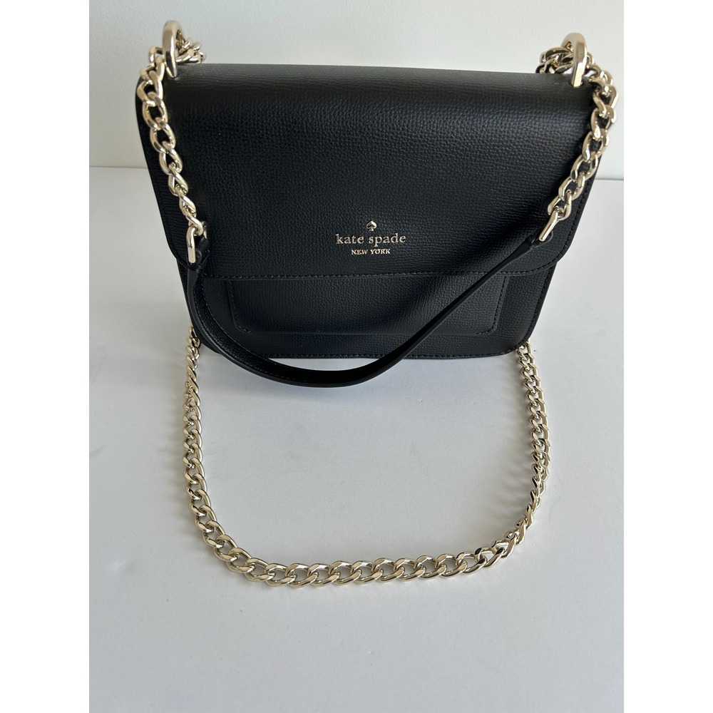 Kate Spade New York Black Pebbled Leather Crossbody Bag Gold Chain Strap - Picture 5 of 7